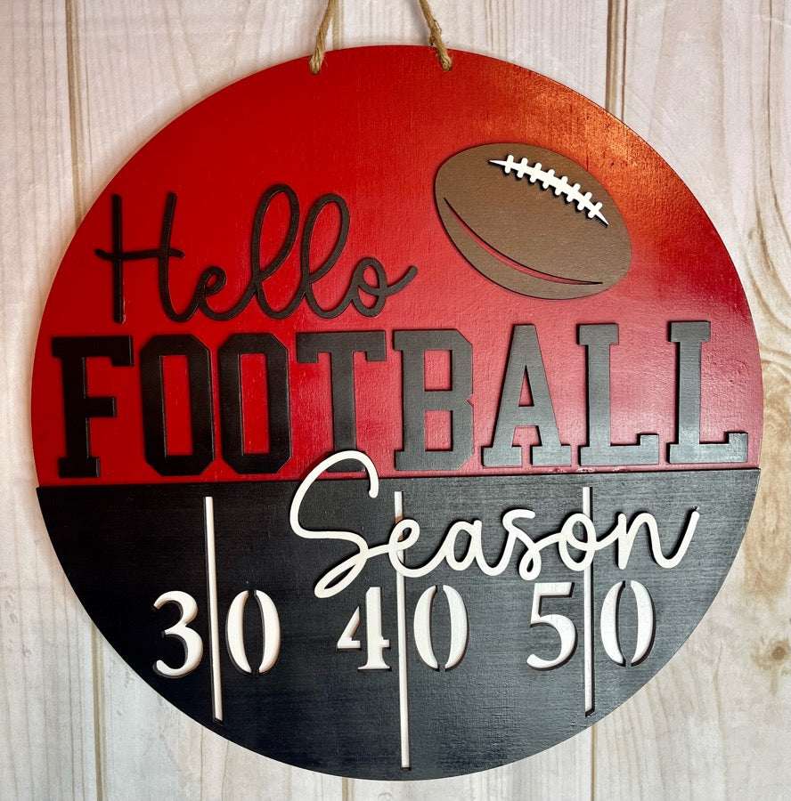 Hello Football Season Wood Door Hanger