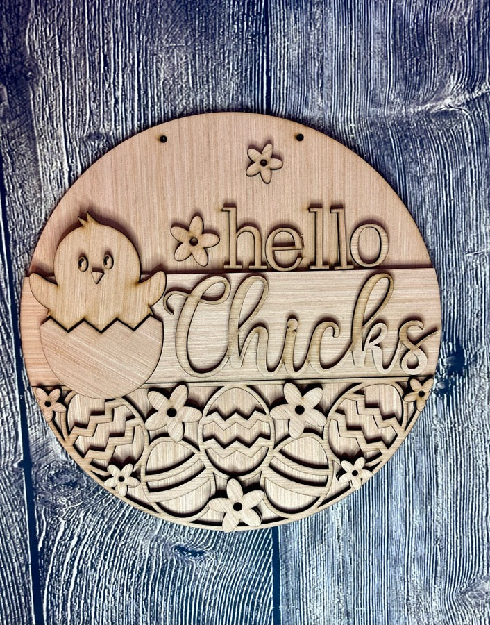 Hello Chicks Easter Door Hanger Blank