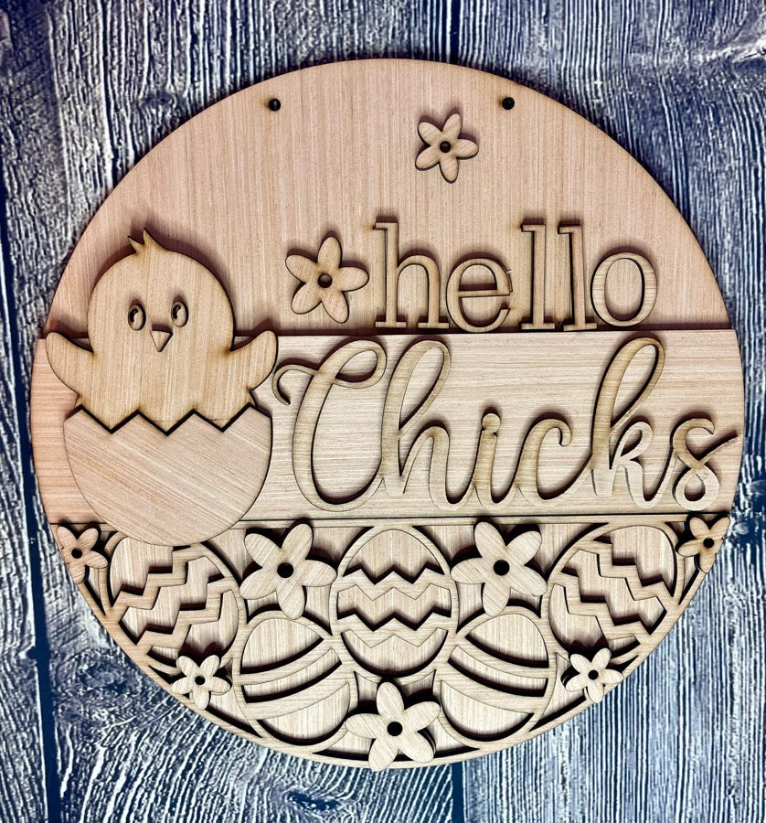 Hello Chicks Easter Door Hanger Blank