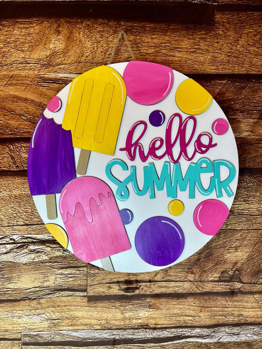 Hello Summer Popsicle and Dots Wood Door Hanger