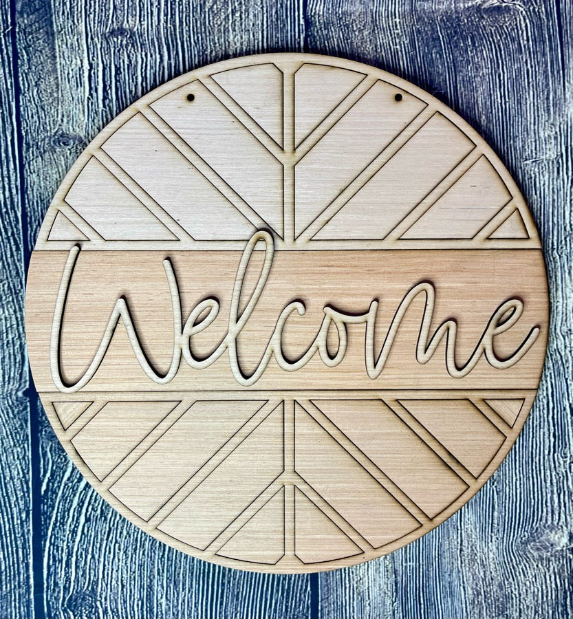 Welcome Chevron Wood Door Hanger Blank