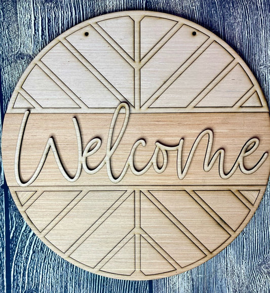 Welcome Chevron Wood Door Hanger Blank