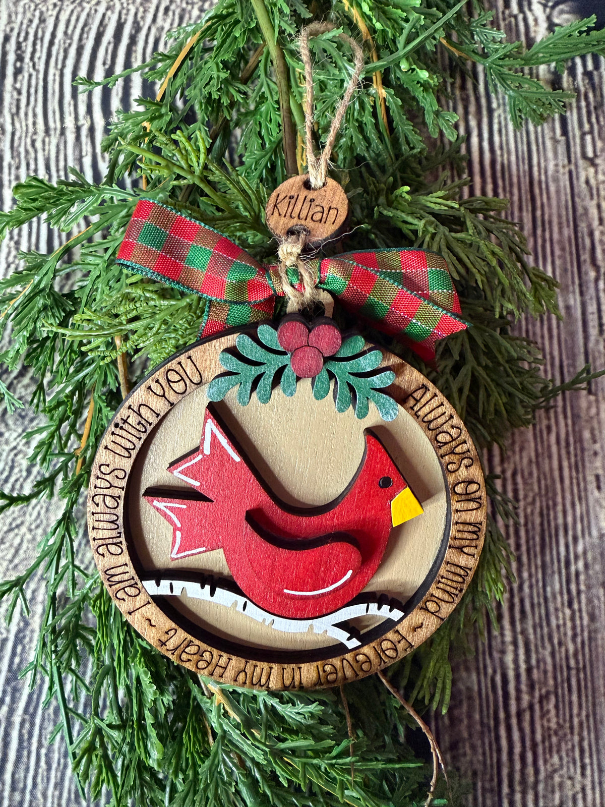 In Memory Cardinal Personalized Christmas Wood Ornament