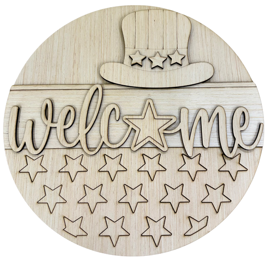 Patriotic Welcome Wood Door Hanger Blank