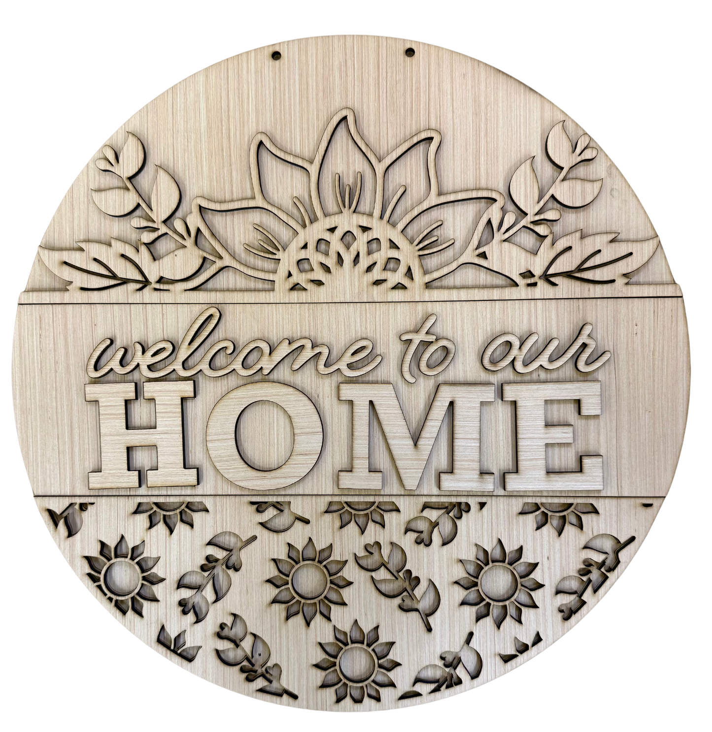 Welcome to Our Home Sunflower Welcome Wood Door Hanger Blank