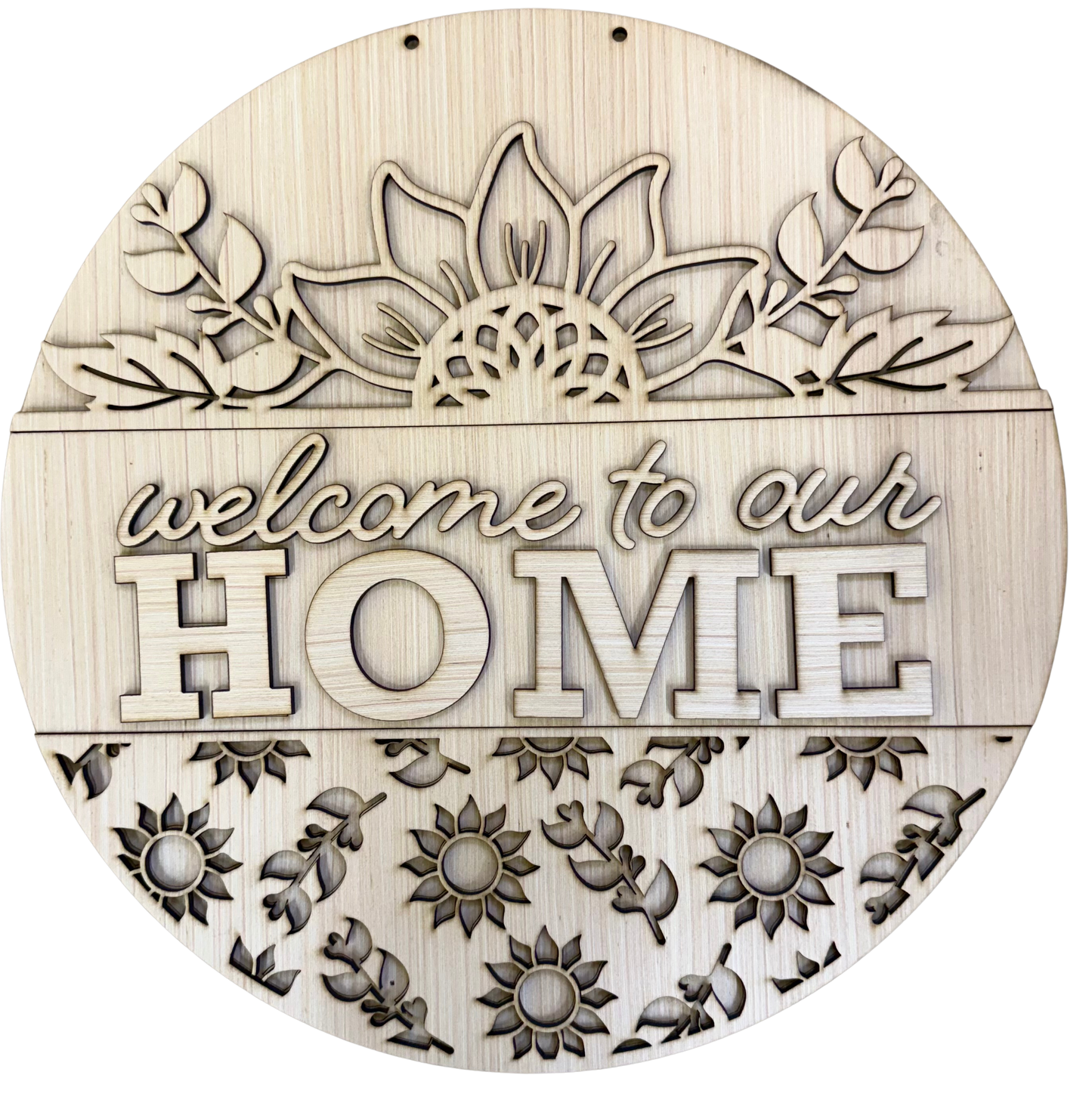 Welcome to Our Home Sunflower Welcome Wood Door Hanger Blank