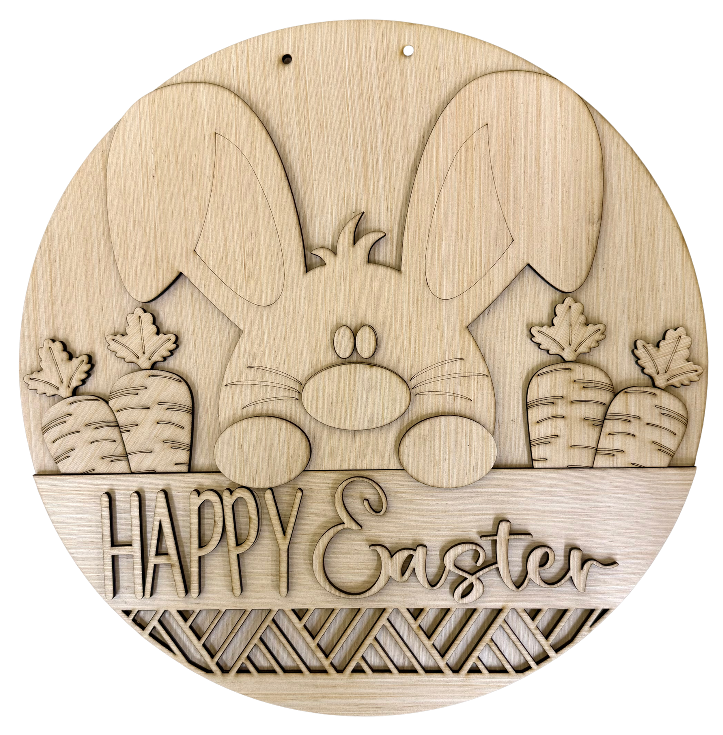 Happy Easter Rabbit Carrot Basket Wood Door Hanger Blank