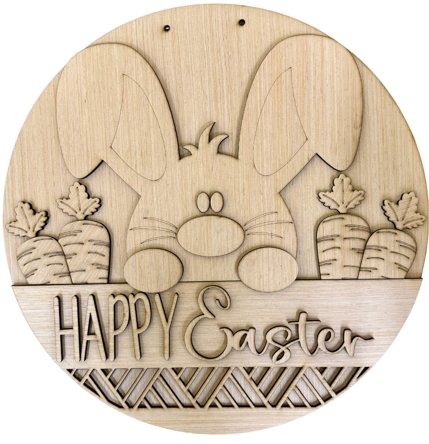 Happy Easter Rabbit Carrot Basket Wood Door Hanger Blank