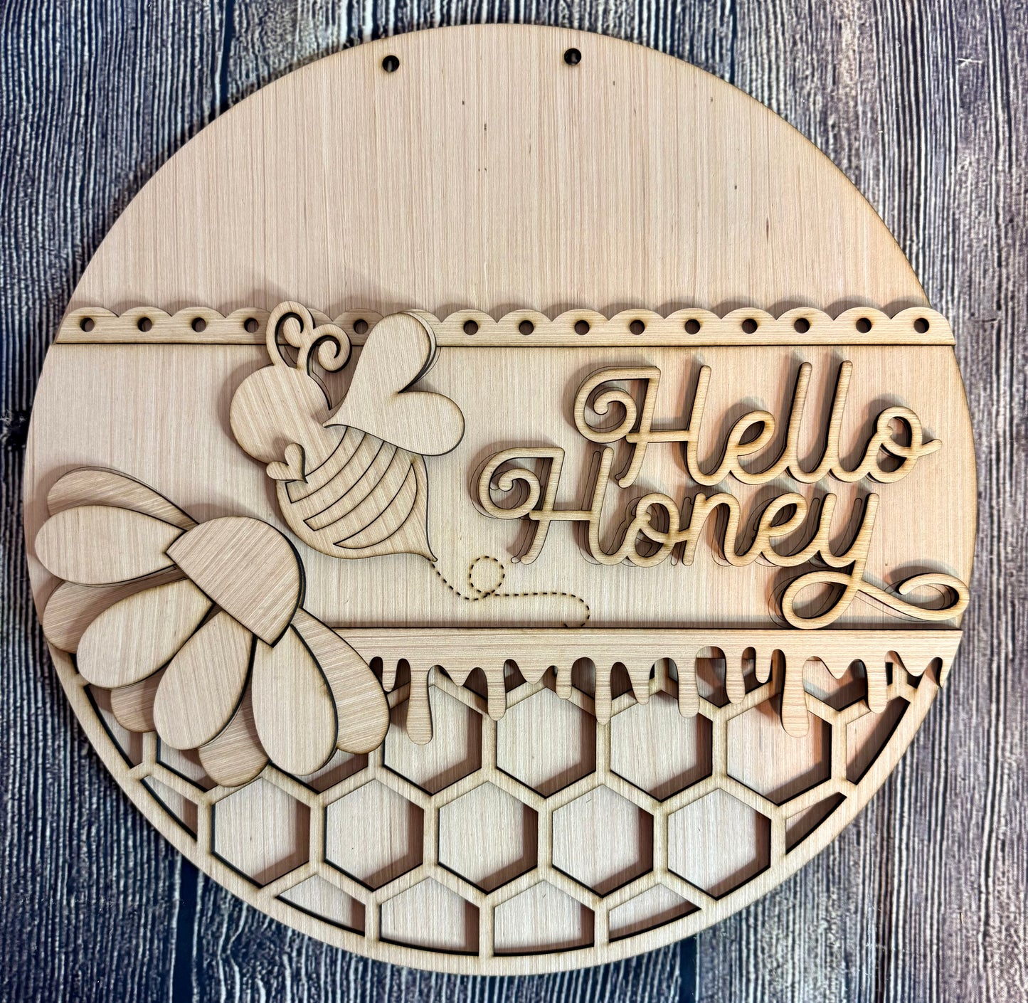 Hello Honey Bee Spring Wood Door Hanger Blank