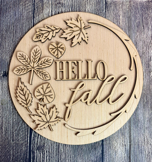 Hello Fall Leaves Wood Door Hanger Blank