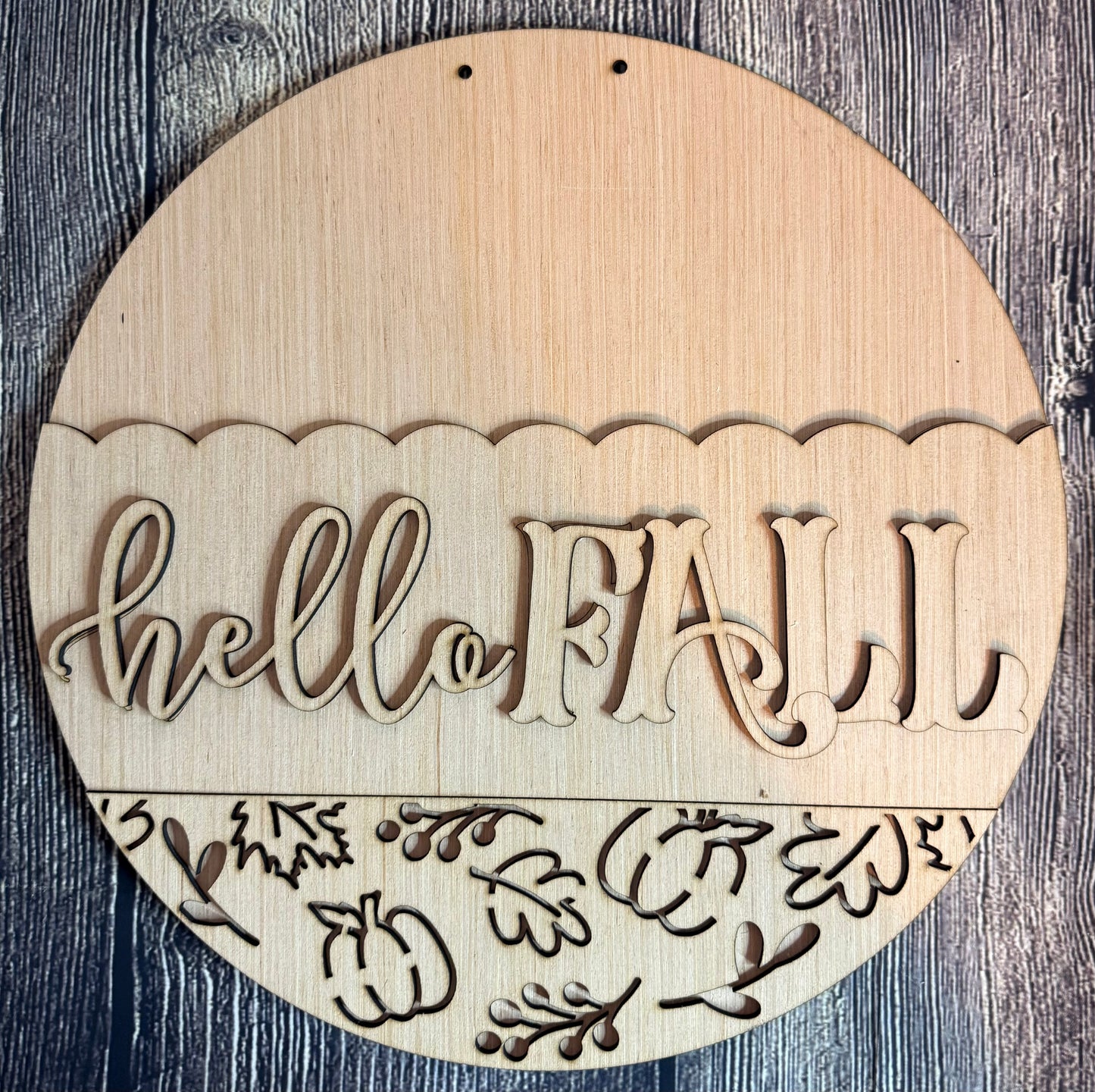 Hello Fall Pumpkin Leaves Wood Door Hanger Blank