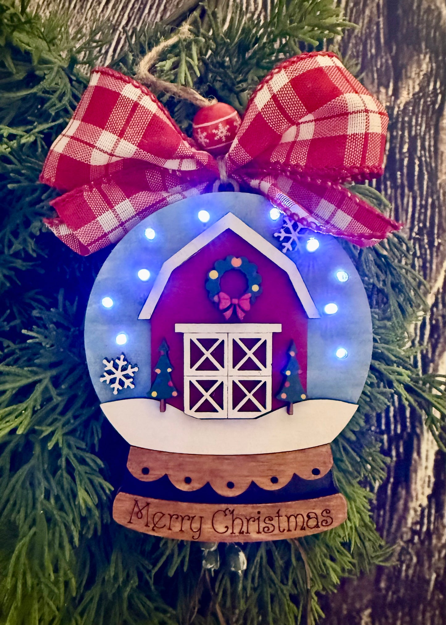 Christmas Barn Lighted Snow Globe Ornament