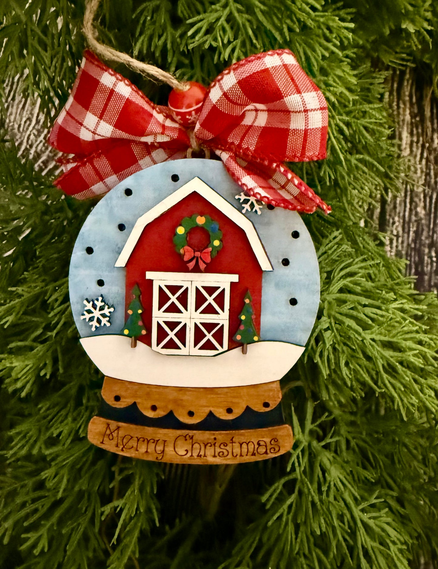 Christmas Barn Lighted Snow Globe Ornament