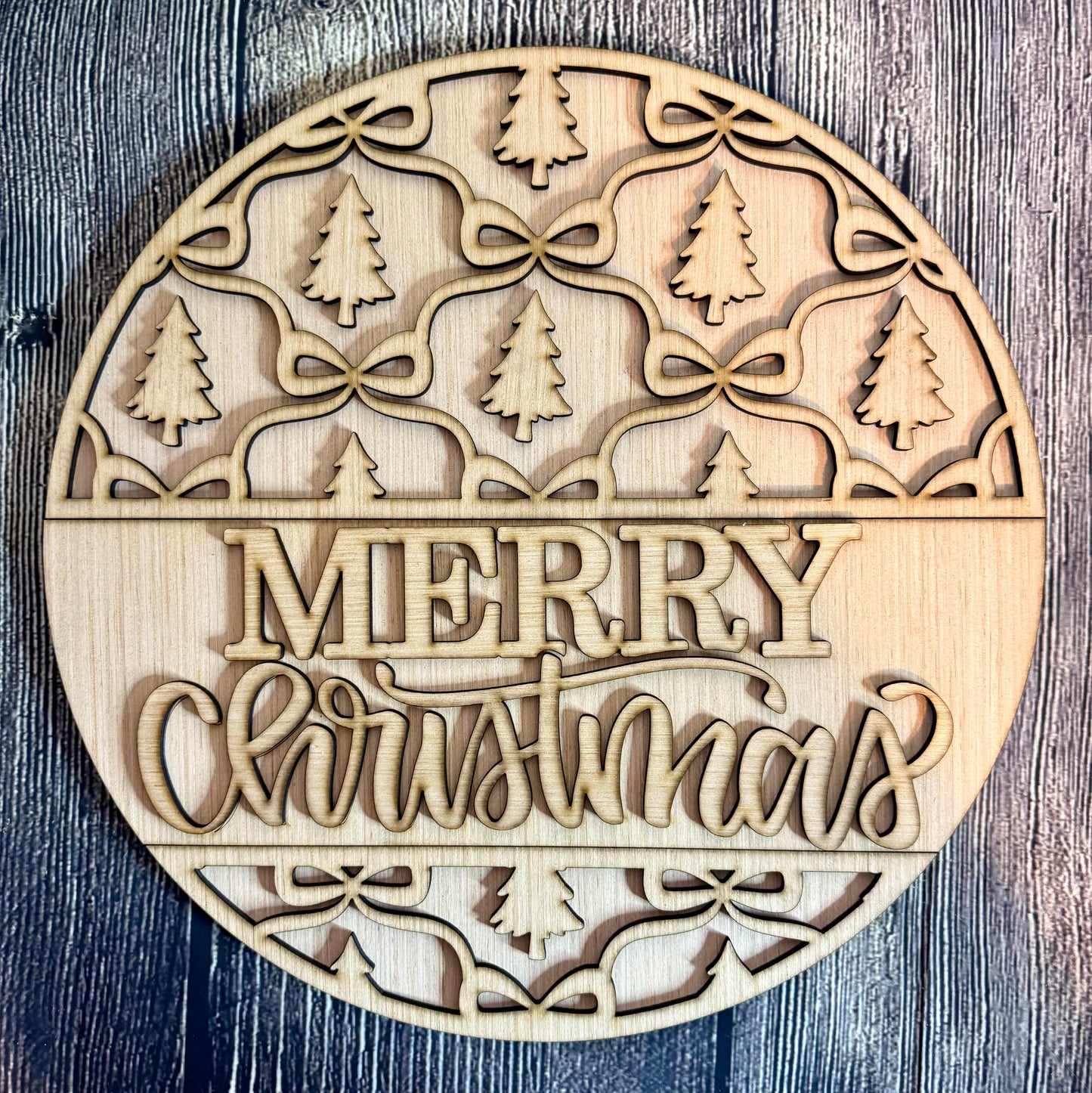 Merry Christmas Ribbon and Bows Round Door Hanger Blank