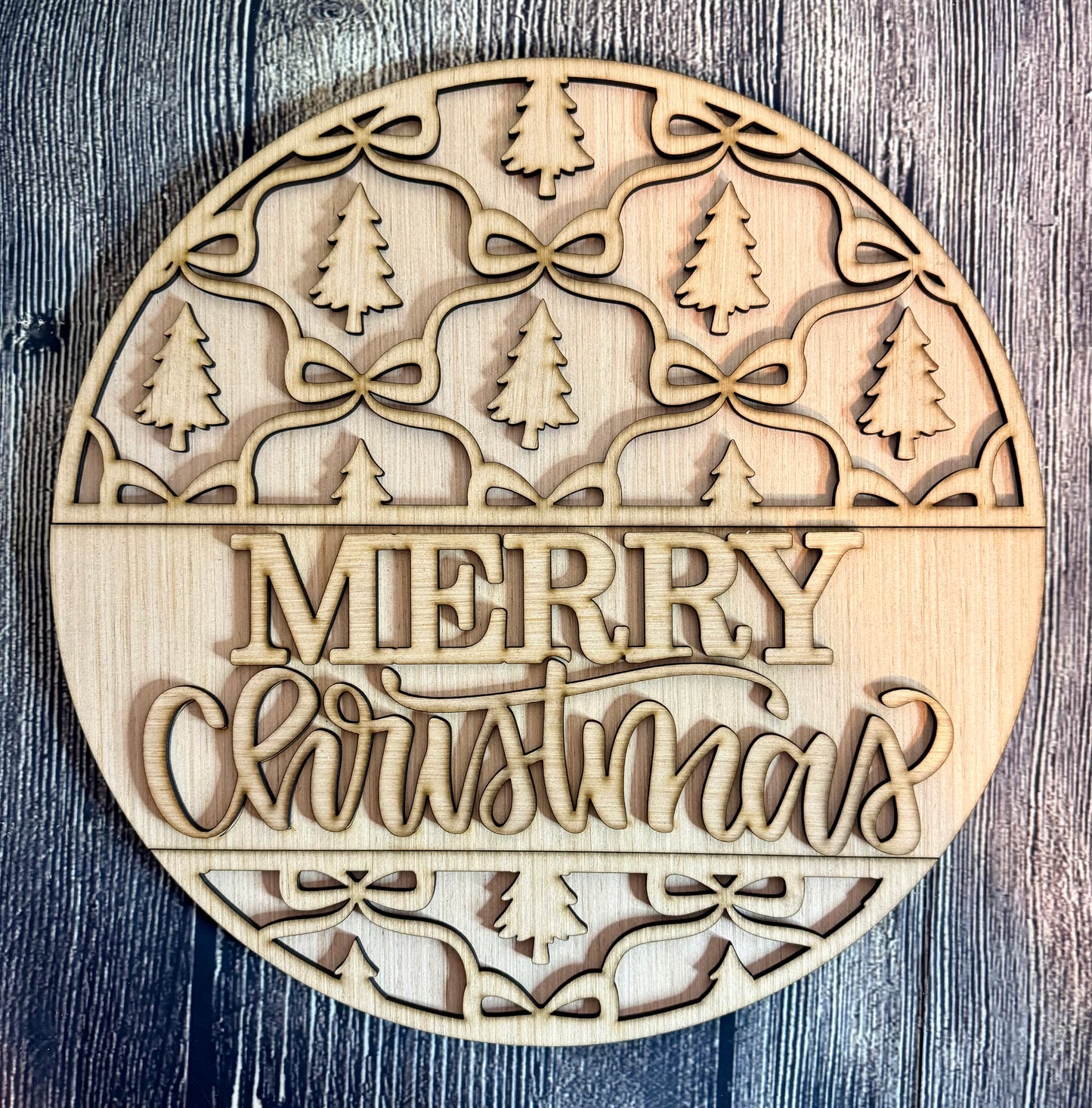 Merry Christmas Ribbon and Bows Round Door Hanger Blank