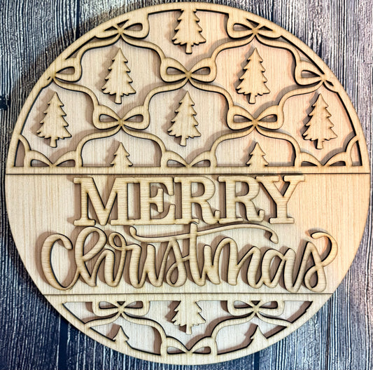 Merry Christmas Ribbon and Bows Round Door Hanger Blank