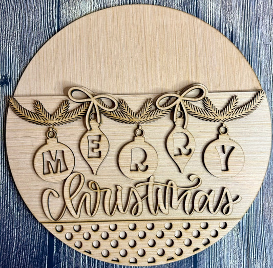 Merry Christmas Garland Round Door Hanger Blank