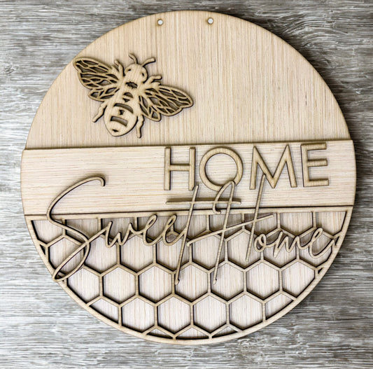 Home Sweet Home Bee Wood Door Hanger Blank