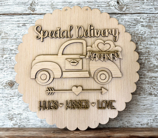 Special Delivery Truck Valentine Wood Door Hanger Blank