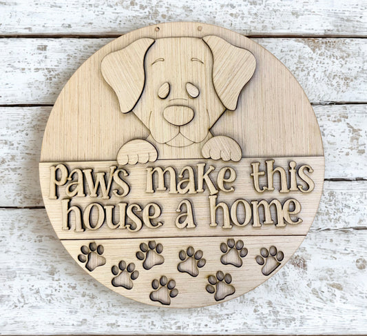 Welcome Paws Dog Wood Door Hanger Blank