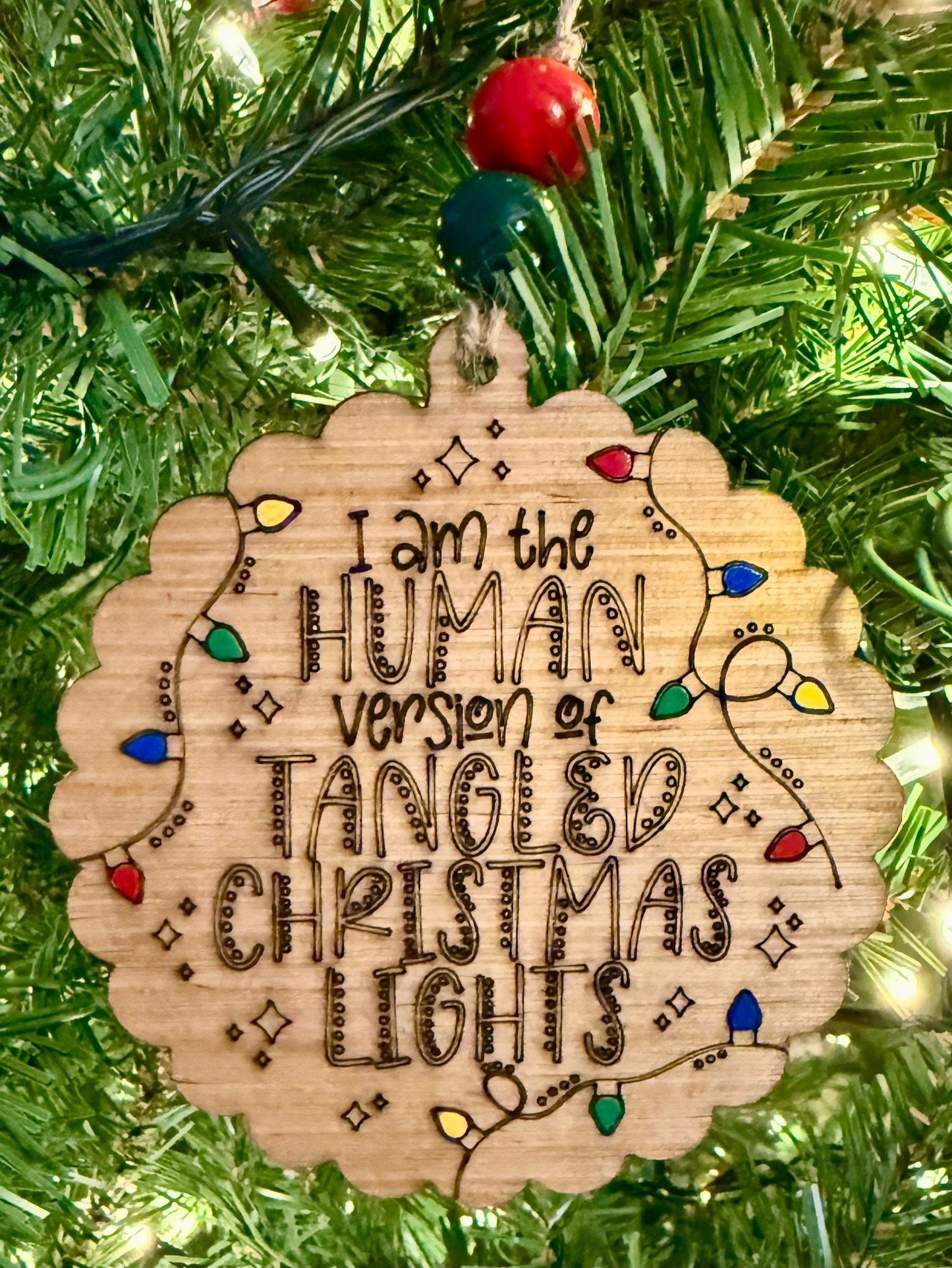 Tangled Christmas Lights Funny Ornament