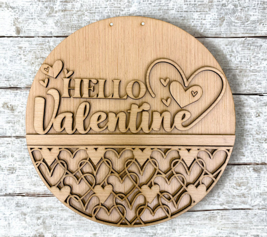 Hello Valentine Wood Door Hanger Blank