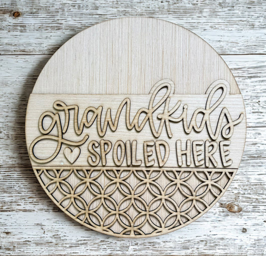 Grandkids Spoiled Here Wood Door Blank