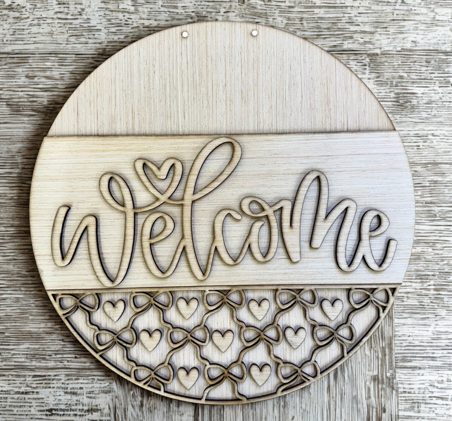 Welcome Heart and Bows Valentine Door Hanger Blank