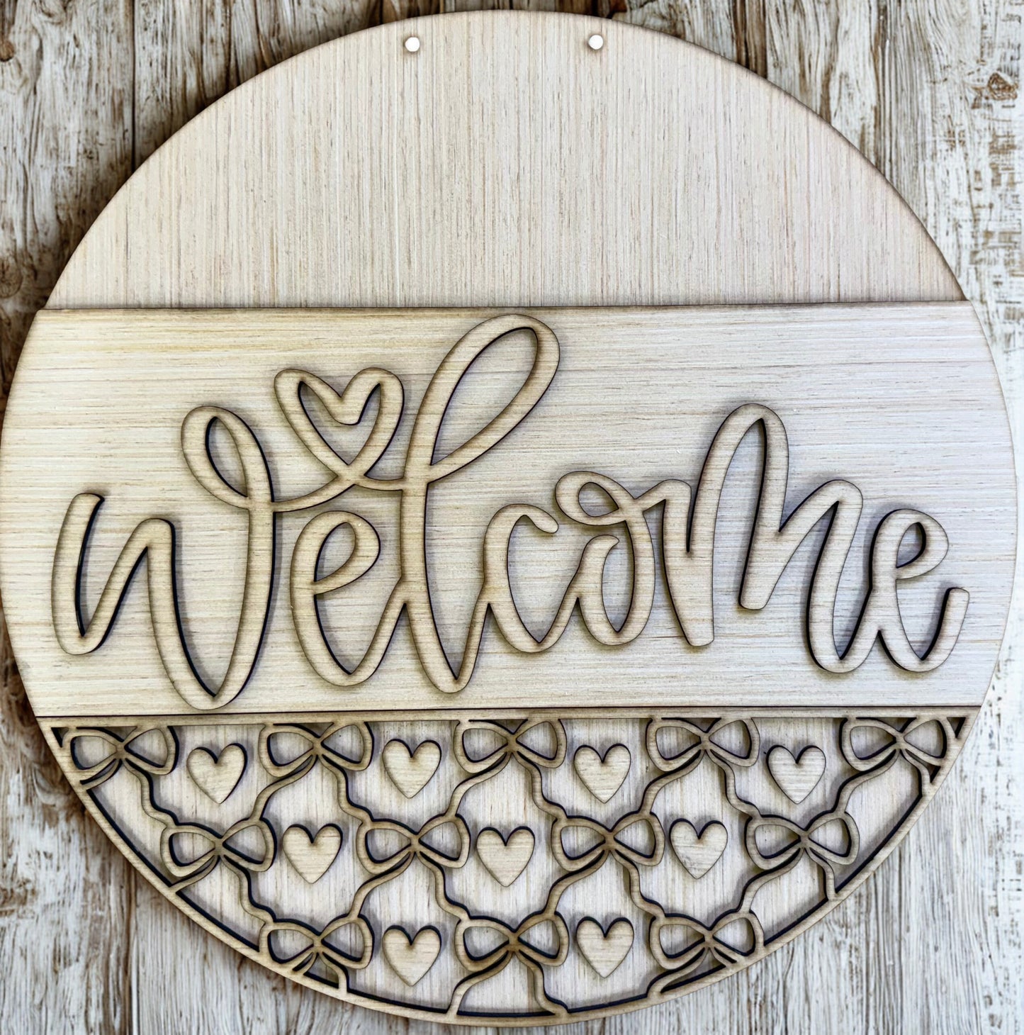 Welcome Heart and Bows Valentine Door Hanger Blank