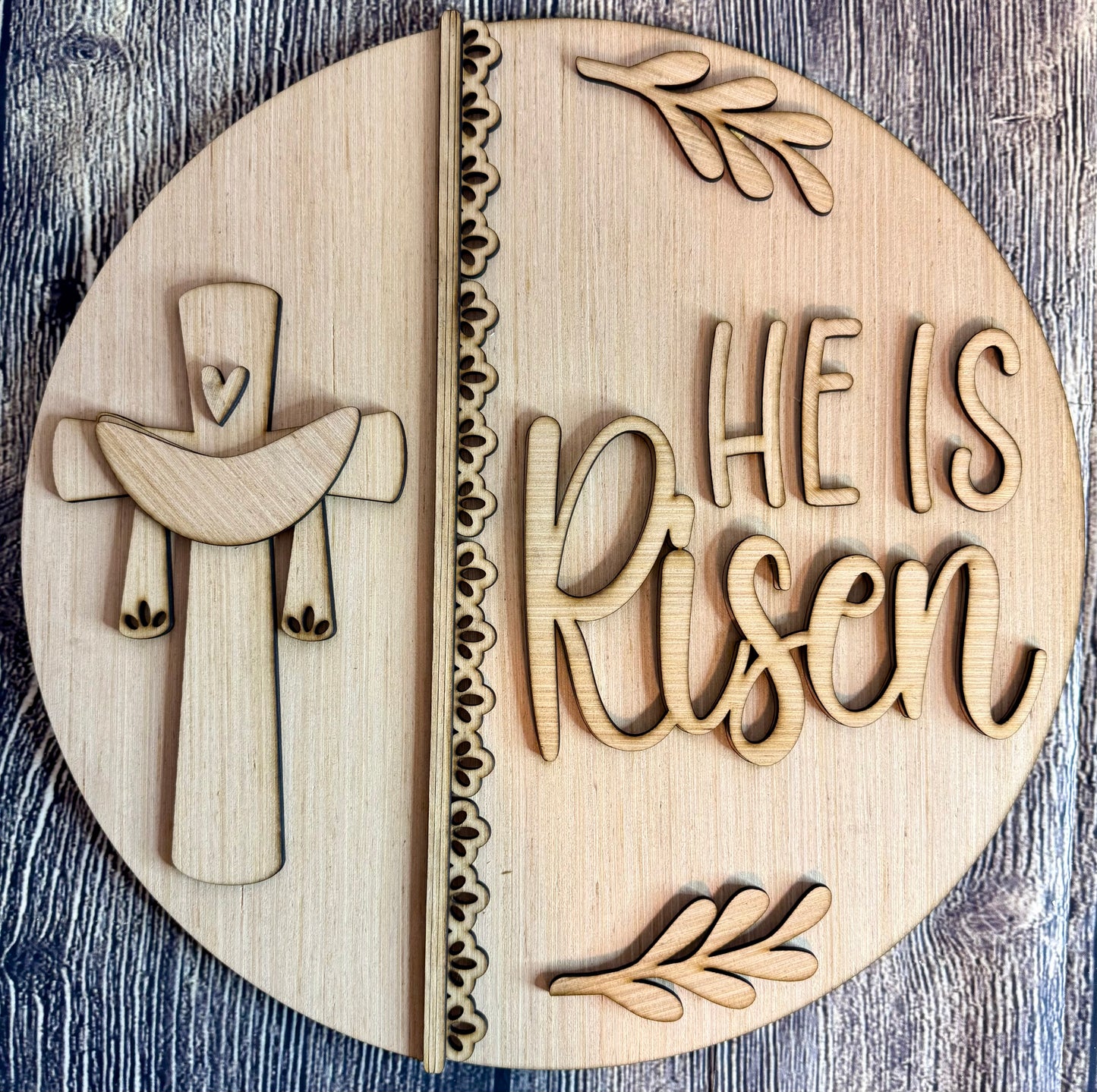 Lace Vintage He Is Risen Cross Easter Wood Door Hanger Blank