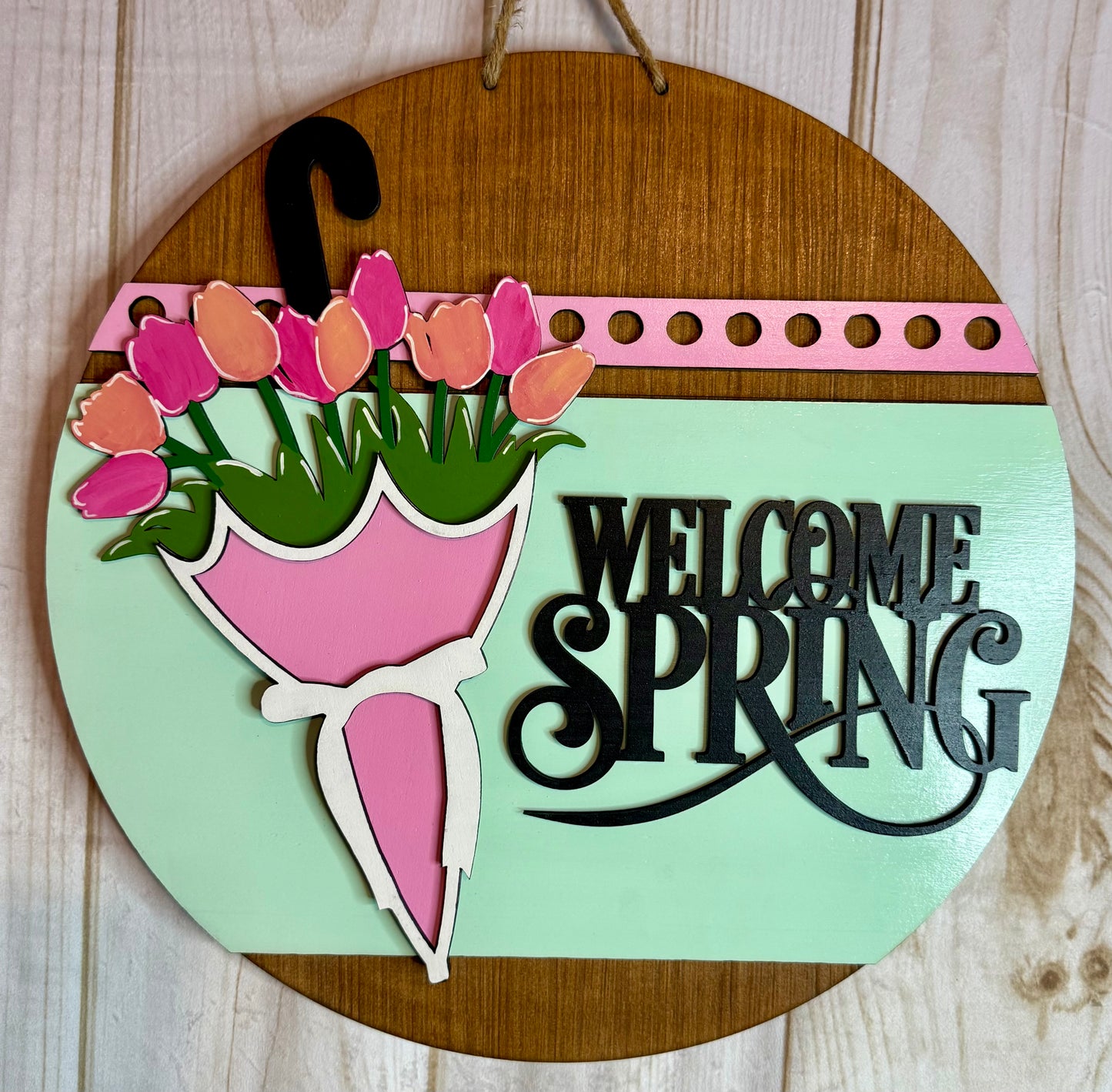 Welcome Spring Tulip Umbrella Door Hanger