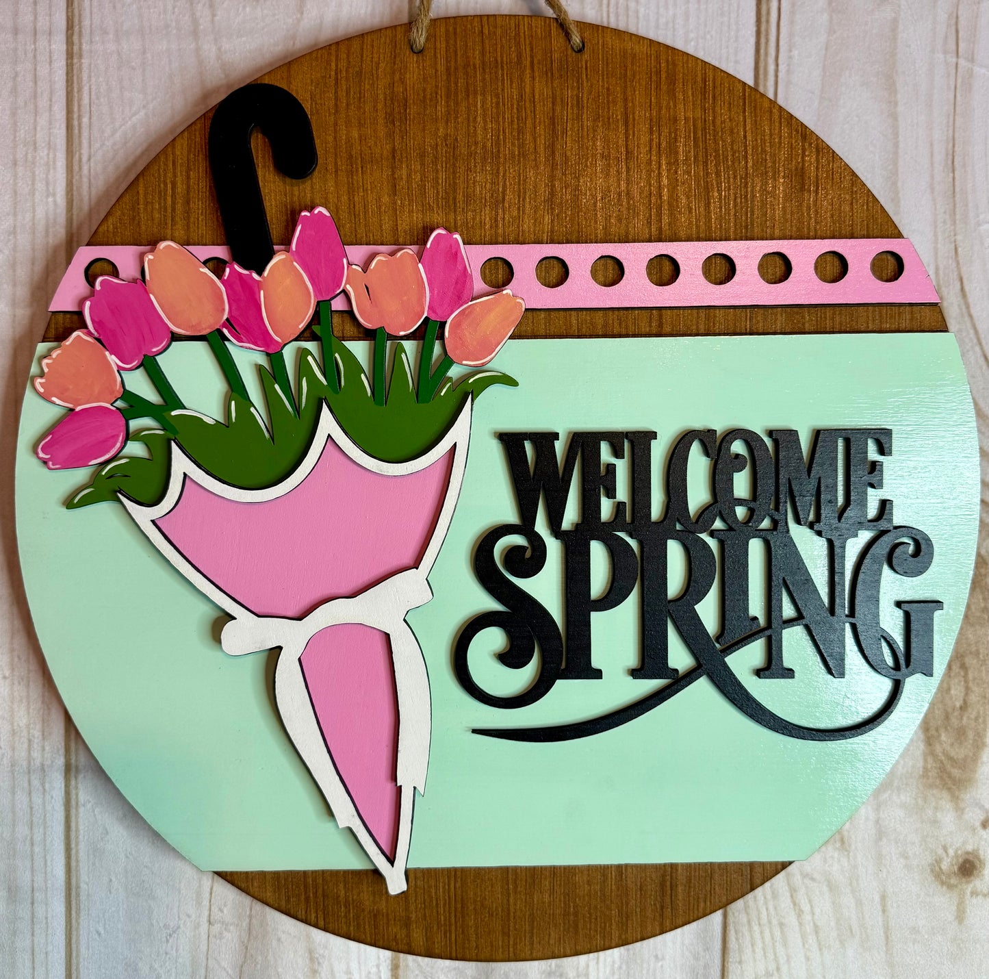 Welcome Spring Tulip Umbrella Door Hanger
