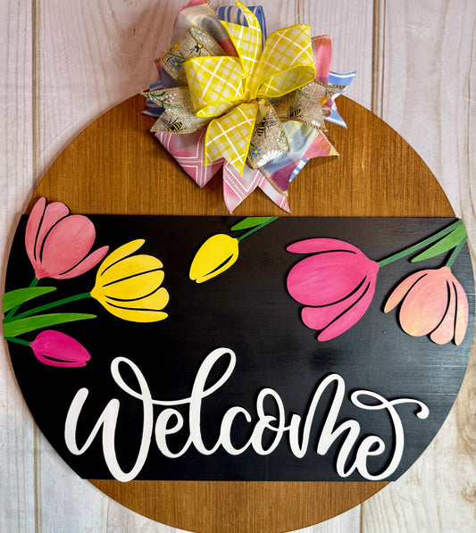 Spring Tulips Welcome Door Hanger