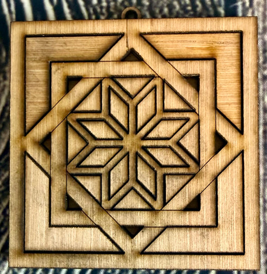 Barn Quilt Flower Unfinished Christmas Ornament