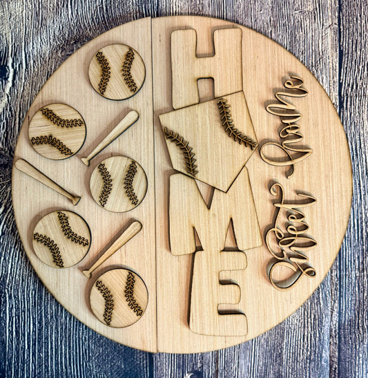 Home Sweet Home Baseball Softball Wood Door Hanger Blank