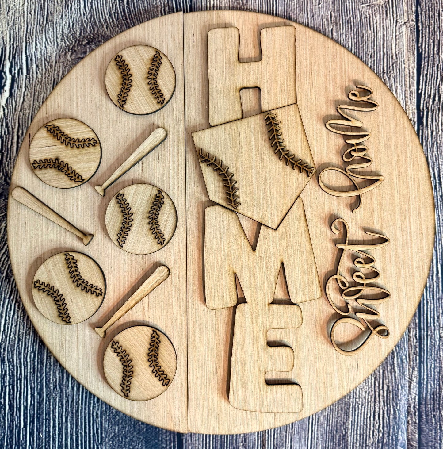 Home Sweet Home Baseball Softball Wood Door Hanger Blank