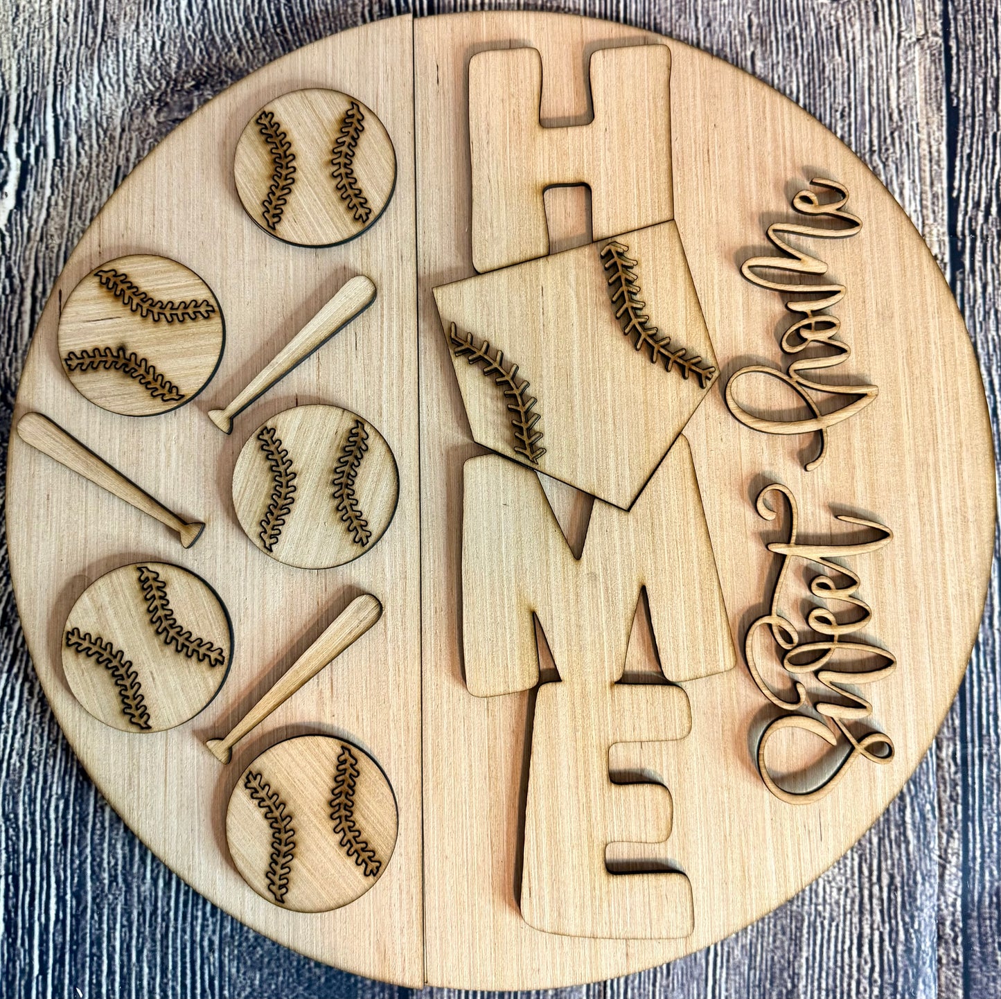 Home Sweet Home Baseball Softball Wood Door Hanger Blank