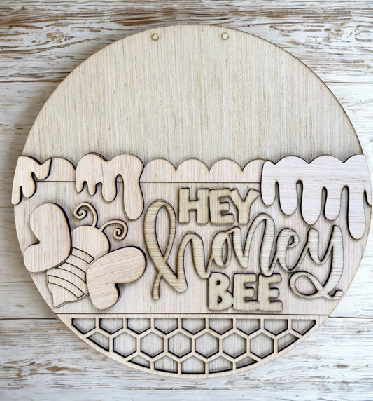Hey Honey Bee Spring Wood Door Hanger Blank