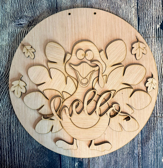 Turkey Hello Wood Door Hanger Blank