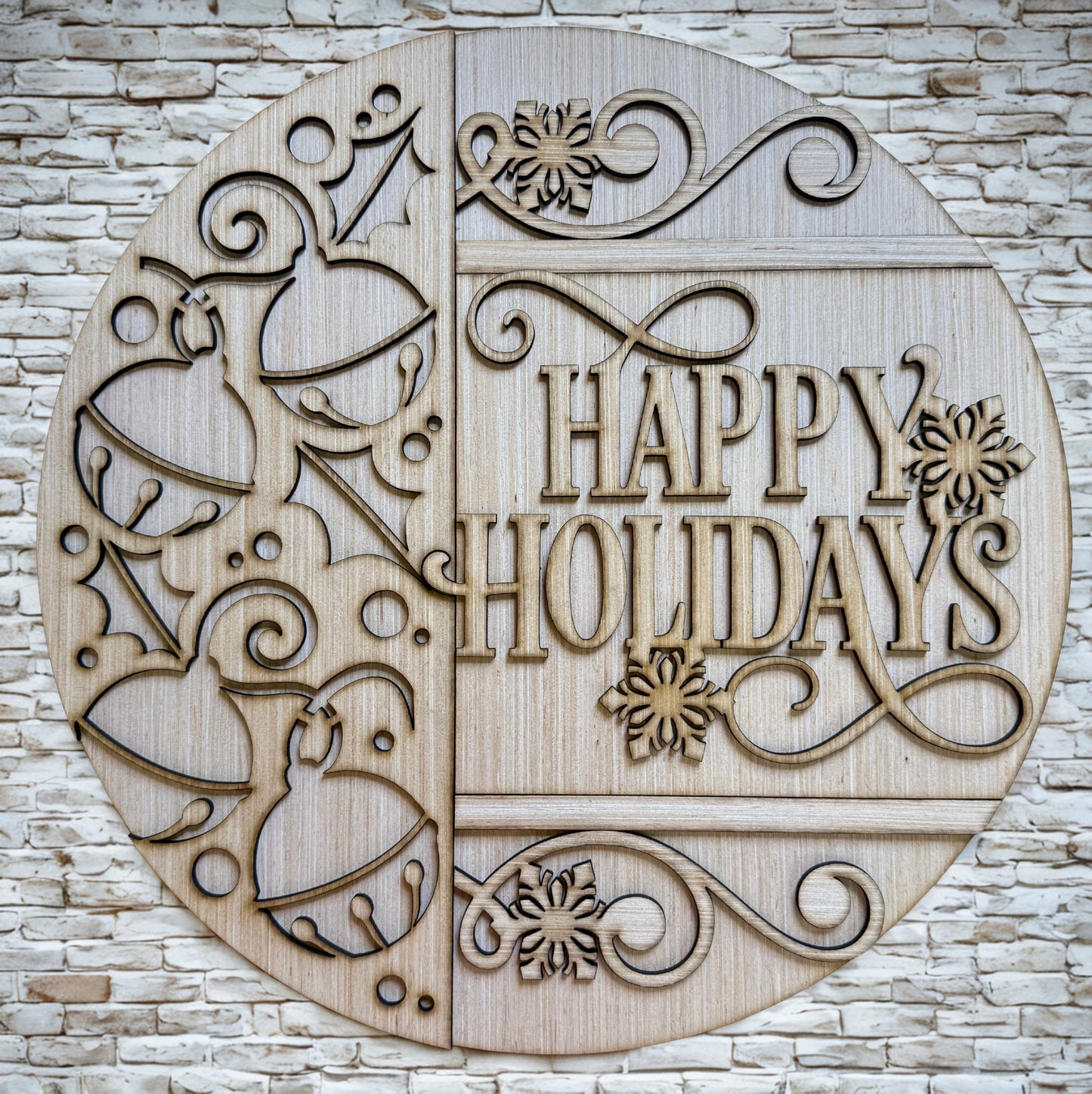 Happy Holidays Bells and Holly Merry Christmas Round Blank