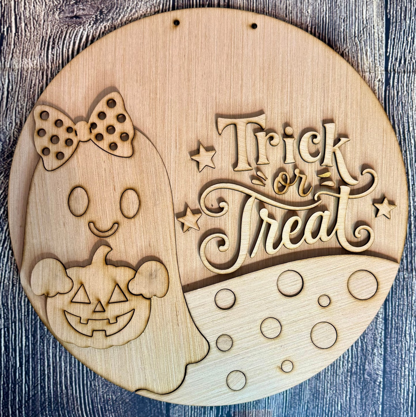 Trick or Treat Ghost Halloween Wood Door Hanger Blank