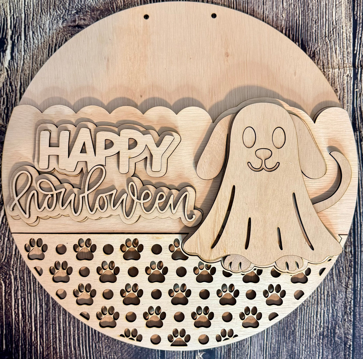 Happy Halloween Dog Wood Door Hanger Blank