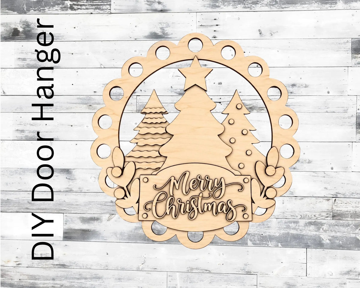 Merry Christmas Scallop Trees Wood Door Hanger | Christmas Craft