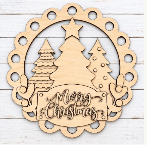 Merry Christmas Scallop Trees Wood Door Hanger | Christmas Craft