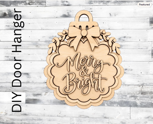 Merry and Bright Scallop Ornament Wood Door Hanger Blank