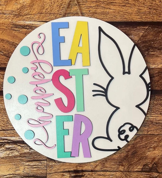 Happy Easter Bunny Wood Door Hanger