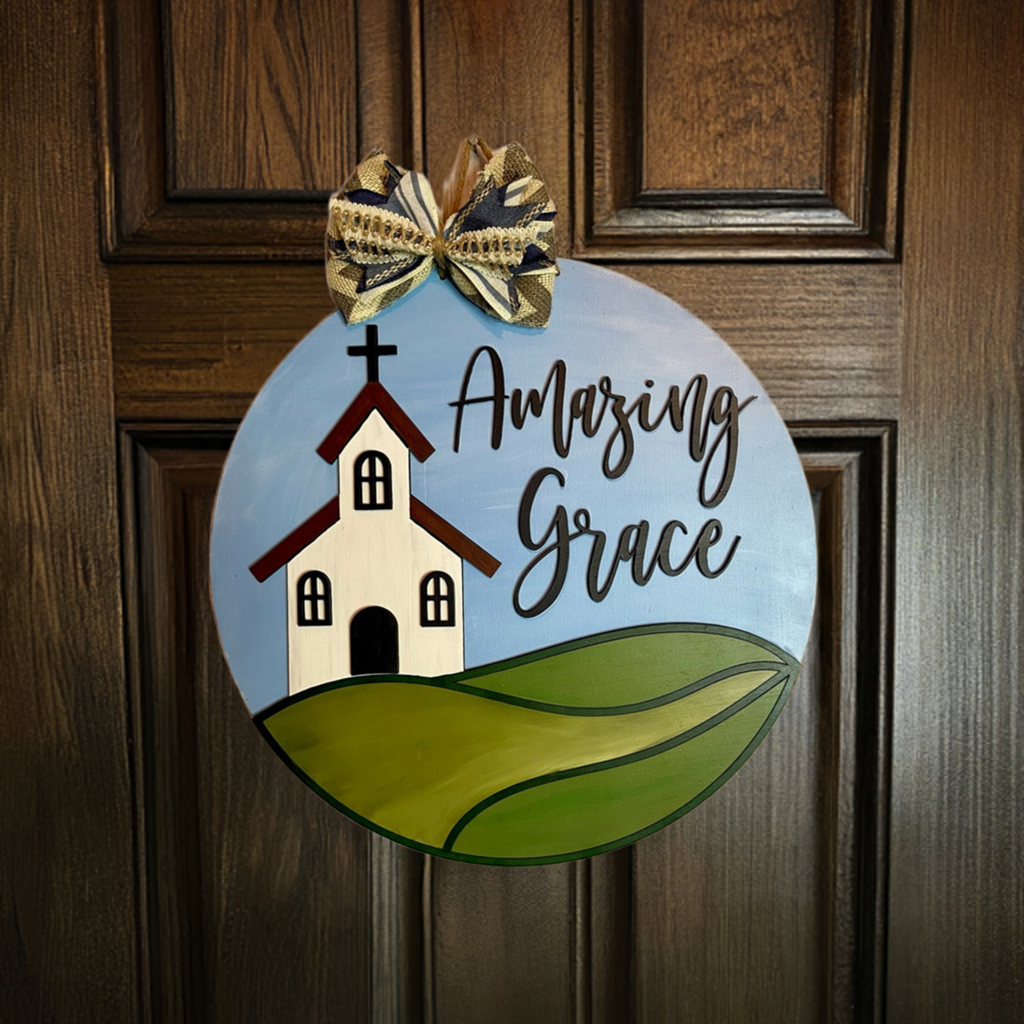 Amazing Grace Church Wood Door Hanger