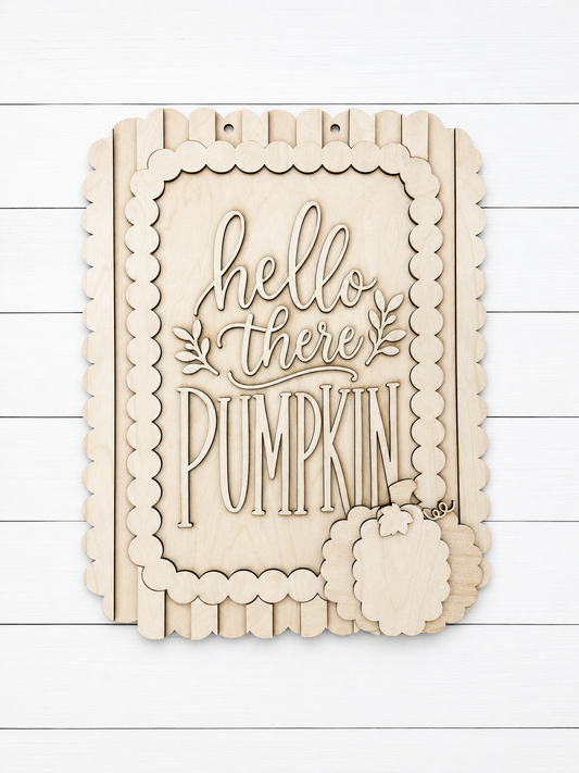 Hello There Pumpkin Scalloped Fall Wood Door Hanger Blank