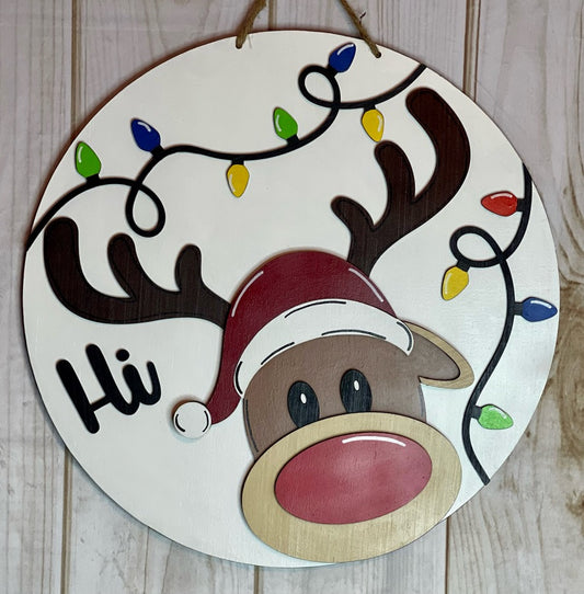 Rudolph Christmas Wood Door Hanger