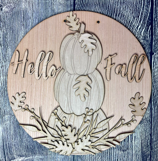 Hello Fall Pumpkin Wood Door Hanger Blank